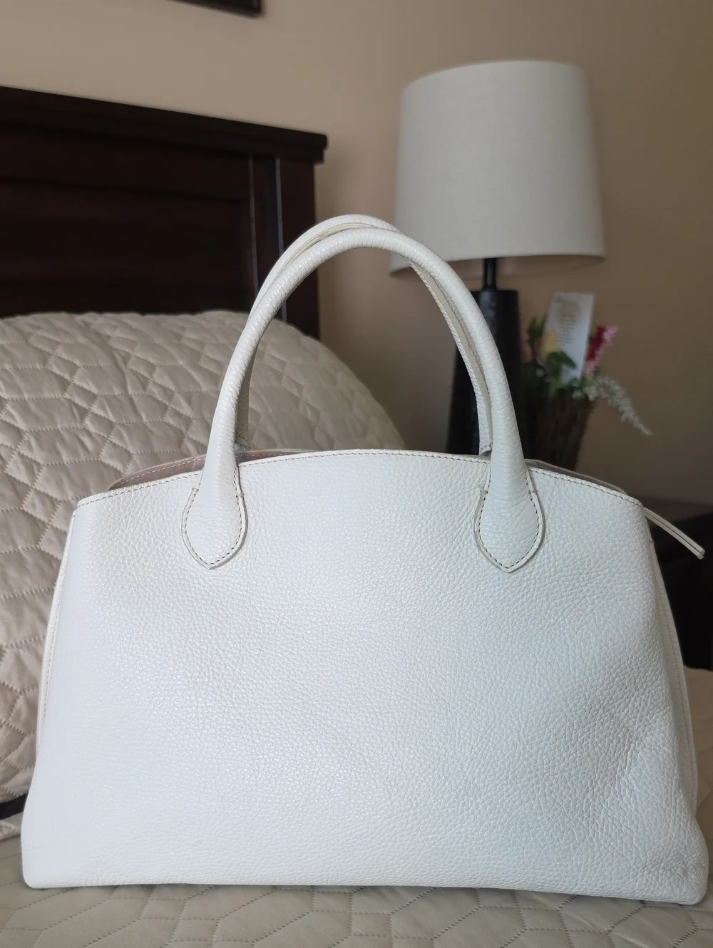 Iacucci White Leather Satchel Handbag